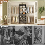 Aheaplus Closet System, 4-9 Ft Closet Organizer with 4 Wooden Drawers, Wood Closet Organizer System with Tower, Walk-in Closet Organizer Wardrobe Clothes Rack with 4 Hanging Rods, Black Oak - color: Black Oak