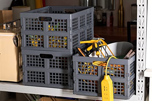 Eslite 34L Large Plastic Folding Storage Crates,Collapsible Crates for Storage,Pack of 3 (Grey) - color: Grey