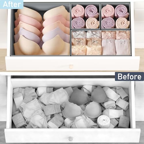 DIMJ Drawer Organizer Clothes - 20 Pack Closet Drawer Organizer Bins for Baby Clothes Storage, Fabric Dresser Organizer for Nursery Bedroom, Foldable Small Drawer Dividers for Underwear Socks - color: Beige, size: 20 Pack
