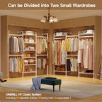 ONBRILL L7 Wall Mounted Industrial Pipe Clothing Rack – Heavy Duty Modular Closet System with 9 Hanging Rods ( 6 Expandable) & 10 Adjustable Shelves, Corner Garment Rack, Large Wardrobe - White - color: White