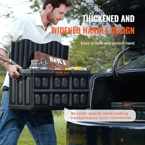 VEVOR 45L Collapsible Storage Bins with Lids 3 Packs, Stackable Utility Crates with Handles, Large Folding Containers for Organizing Tools, Snacks, Books, Food, Drinks, Camping & Transport - size: 45L-Black