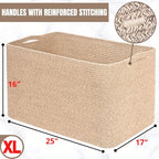 MINTWOOD Design 112L Extra Large Blanket Basket Holder Living Room, 25"x17"x16" Rectangle Rope Woven Storage Basket with Handles for Laundry, Towels, Shoes, Dog Toy Organizer Bin Box, Oatmeal Brown - color: Oatmeal Brown