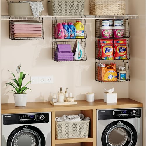 Sonyabecca 3-Pack Hanging Laundry Baskets, Foldable Metal Wire Shelves with 360° Rotating Hooks, Space-Saving Over Washer/Dryer or Closet Storage for Laundry Room & Closet Organization, Black - size: 3-Pack 15.74*11*35.43inch