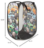 Jay Franco Monster Jam Break Out Pop Up Hamper - Mesh Laundry Basket/Bag with Durable Handles - Features Grave Digger & Megalodon - color: Monster Jam