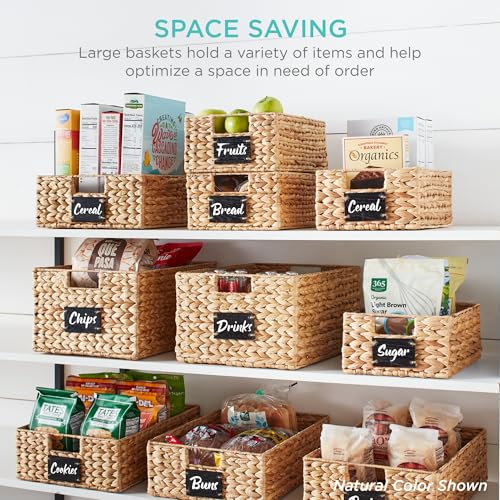 Best Choice Products Pantry Baskets Set of 2 16x12in Water Hyacinth Storage Baskets, Woven Wicker Kitchen Organizers with handles w/Chalkboard Label Chalk Marker - White - color: White, size: 12x16x8in