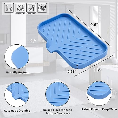 MicoYang Silicone Bathroom Soap Dishes with Drain Spout Bathroom and Kitchen Sink Organizer,Sponge Holder,Dish Soap Tray,Perfect for Dispenser,Scrubber,Bottle,Cup on Counter Lichen Blue 9.6"×5.3" - color: Lichen Blue, size: M(9.6"×5.3")