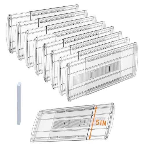 8 Pack Adjustable Drawer Dividers for Clothes,5" High Expandable From 13-21" Clear Drawer Organizers, PC Plastic Separators for Dresser/Bedroom/Bathroom/Kitchen/Office Storage - size: 8 PCS-5IN-T3-Clear