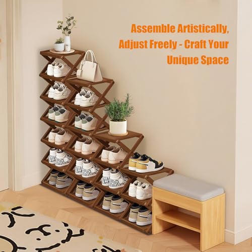 YYW Shoe Rack, Foldable Bamboo Shoes Shelf, Freestanding Shoe Storage Organiser for Entryway, Bedroom, Closet, Hallway - Functional, Natural Shoe Rack (Brown, 4 Layers) - color: Brown, size: 4 layers