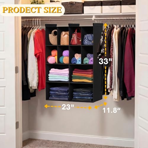 Ofiray-home 4 Tier Hanging Closet Organizer, 12 Compartments Sweater Organizer for Closet with 3 Sturdy Hooks, Closet Organizers and Storage, Wardrobe, Rv, Garment Rack, Black - color: Black, size: 4-Tier