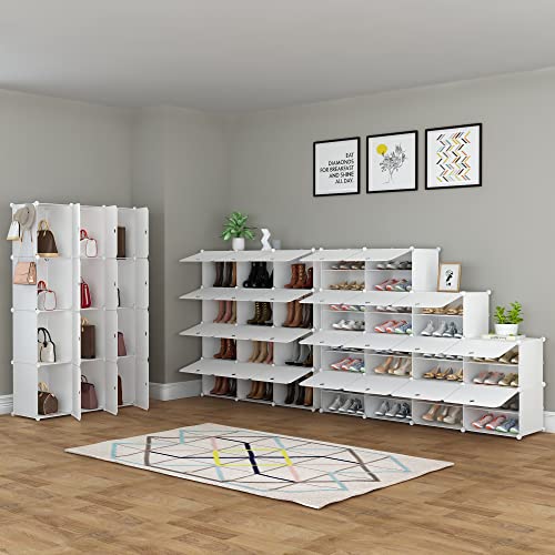 HOMIDEC Shoe Storage Cabinet, 48 Pairs Shoe Rack 3 by 8 Tier Space Saving Shoe Organizer for Closet Hallway Living Room Bedroom Garage - color: White, style: 3 by 8