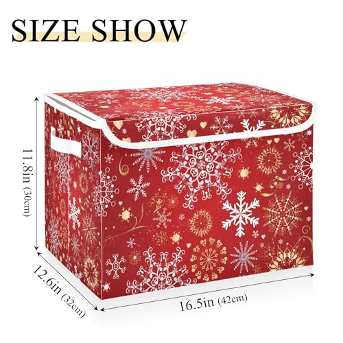 xigua Christmas Snowflakes Storage Bins with Lids and Carrying Handle,Foldable Storage Boxes Organizer Containers Baskets Cube with Cover for Home Bedroom Closet Office - color: Christmas Gold and White Snowflakes