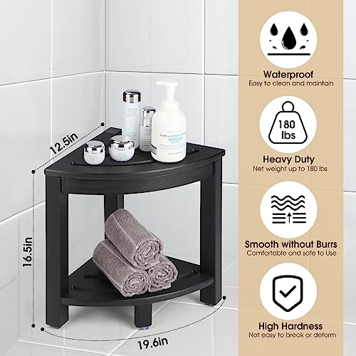 Apolimi HDPE Corner Shower Stool,Shower Bench Seat with Storage Shelf for Shaving Legs Plastic Spa Bath Step Foot Rest for Bathroom Small Place (Black) - color: Black