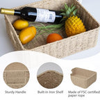 Drawer basket Handwoven Paper Rope Rectangular Shallow Basket Storage-15.35X12.01X4.72 Inches (Brown) - color: Brown