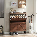 Barnyatoh Shoe Storage Cabinet with 2 Flip Drawers, Farmhouse Hidden Shoe Organizer, Narrow Slim Shoe Rack Cabinet for Entryway Hallway,Walnut - color: Walnut