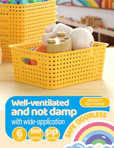 WYT 6-Pack Plastic Small Shelf Storage Weave Baskets Organizing for Cabinets and Pantries, Yellow - color: Yellow, size: 6-Pack