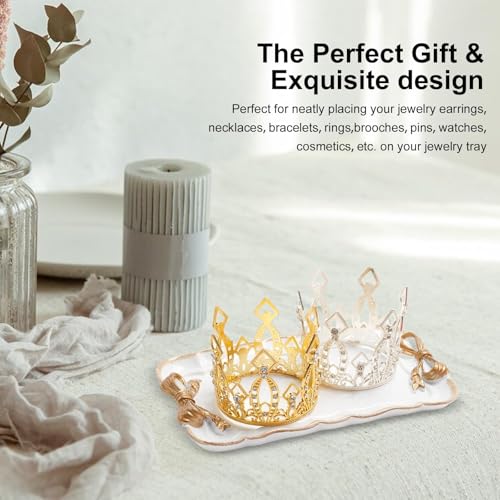 Warmtree Vintage Jewelry Organizer, Decorative Tray for Jewelry, Towel, Storage, Rings, Bracelets, Earrings, Cosmetics, Retro Design, Bow Decor Resin Plate Coquette for Room Decor, White - color: White