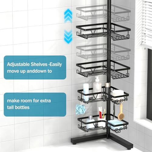 KEGII Floor Shower Caddy Standing – 4-Tier Corner Shower Organizer with Hooks & Soap Holder, Free-Standing Bathroom Storage Rack for Shampoo & Toiletries, Black - style: Floor Caddy - Black