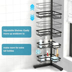 KEGII Floor Shower Caddy Standing – 4-Tier Corner Shower Organizer with Hooks & Soap Holder, Free-Standing Bathroom Storage Rack for Shampoo & Toiletries, Black - style: Floor Caddy - Black