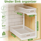 Under Sink Organizer 2-Pack, Metal 2-Tier Pull-Out Cabinet Shelf with Slide-Out Mesh Drawers, Height Adjustable, Space-Saving Under Sink Storage Racks for Kitchen, Bathroom, Laundry Room, White - color: White