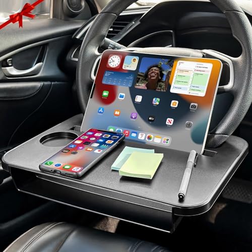 2-in-1 Steering Wheel Desk - Steering Wheel Tray Table with Seat Gap Filler Organizer | Car Food Tray for Driver | Car Desk for Laptop & Eating - Work Road Trip Essentials Accessories - style: Steering Wheel Tray