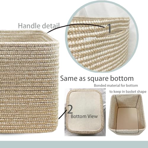 COMFY-HOMI Square Woven Cotton Rope Basket for Organizing, Gift Baskets for Handles, Empty Gift Baskets, Toy Basket for bins|13.5" x 11" x 9.5" home decor for Living Room, Bathroom - color: Camel/White, size: 13.5"X11"X9.5"