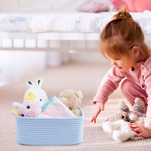 XUANGUO Small Woven Storage Baskets 13“X9”X5“ Decorative Rope Bins for Organizing Shelves, Closets, and Toys, Empty Gift Baskets, Cute Organizer Basket for Home and Office (blue, Large) - color: blue, size: Large