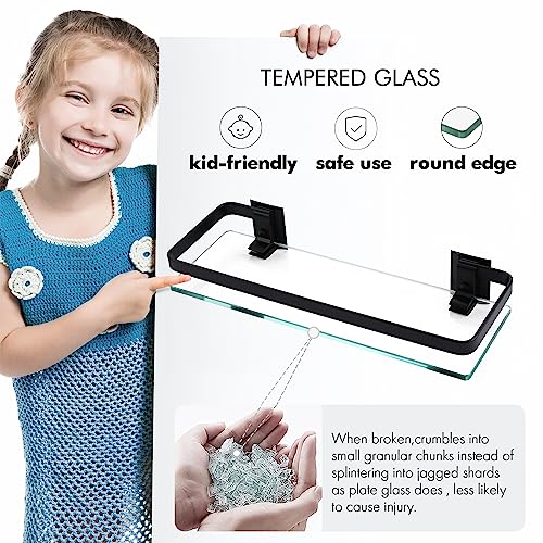 KES Bathroom Wall Shelf Aluminum Extra Thick Tempered Glass Rectangular 1 Tier Basket Wall Mounted Black, A4126A-BK - color: Black (1 Pack)