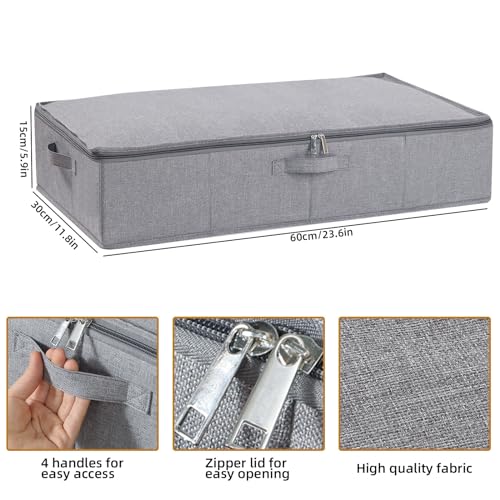 Under Bed Storage Container, 23.6 x 11.8 x 5.9 Inch Clothes Organizer, Storage Bin With Lid With Handles for Blanket, Pillows, Shoes, Grey, 1 Pack - color: Grey, size: 23.6x11.8x5.9in(1-Pack)
