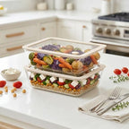 Urban Green Glass Food Container Set with Glass Lid, Large Meal Prep Container Set, Airtight Food Storage Containers with Air Vent Lid, 2 Pack, Large, 87oz, LeakProof, 100% Plastic Free, White color, - color: White Sand - 2P