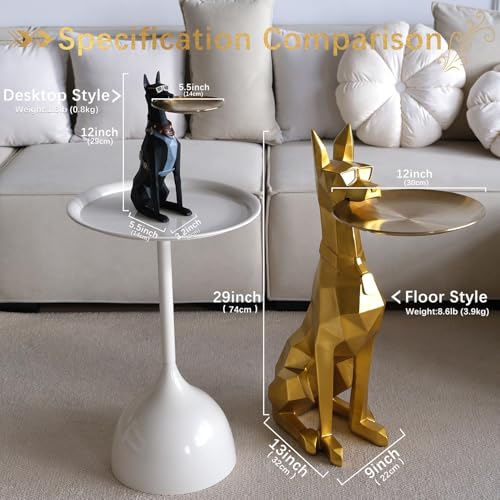 3D Large Dog Sculpture Tissue Box Cover & Key Holder Stand – Golden Resin Side Table, Multipurpose Entryway Organizer with 11.8" Detachable Tray, Cute Door Side Art Ornaments Living Room Figurine
