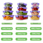 HOMBERKING 24pc Glass Food Storage Containers with Lids, Glass Meal Prep Containers, Airtight Bento Boxes, BPA Free & Leak Proof, Pantry Kitchen Storage(12 lids & 12 Containers) - Purple - color: Purple