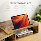 AMERIERGO Dual Monitor Stand Riser- 3 Shelf Screen Stand with Adjustable Length and Angle, 2 Extra Functional Slot Desktop Organizer Stand for PC, Computer, Laptop (Rustic Brown) - color: Rustic Brown