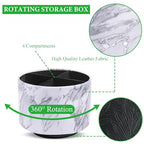 Round Leather Art Supply Organizer,Remote Control Holder,360-degree Rotating Pen Organizer with 4 Compartments(1-Marble White Silver) - color: 1-Marble White Silver