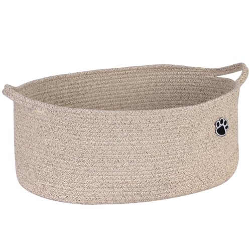 Optish Dog Toy Basket, Toy Box and Bin for Dog Cat Storage, 19.7" X 11" X 7.9" (30L) Large Woven Rope Basket for Blanket Storage, Living Room, Bedroom, Brown - color: Brown, size: 19.7"L x 11"W x 7.9"H (30L)