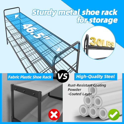 3 Tier Shoe Rack for Closet, 46.5 Inch Extra Long Shoe Storage Organizer for Shelves, Heavy Duty Metal, Easy Assembly, Black - color: Black