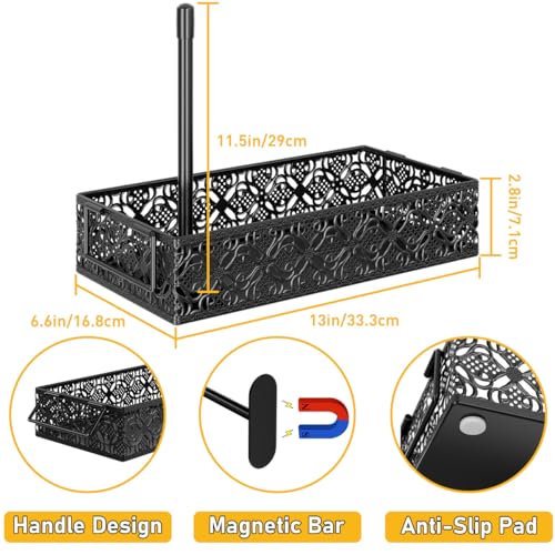 Toilet Tank Topper Paper Basket - Basket Decor Box with Magnetic Paper Towel Holder for Restroom Bathroom (Black) - color: Black
