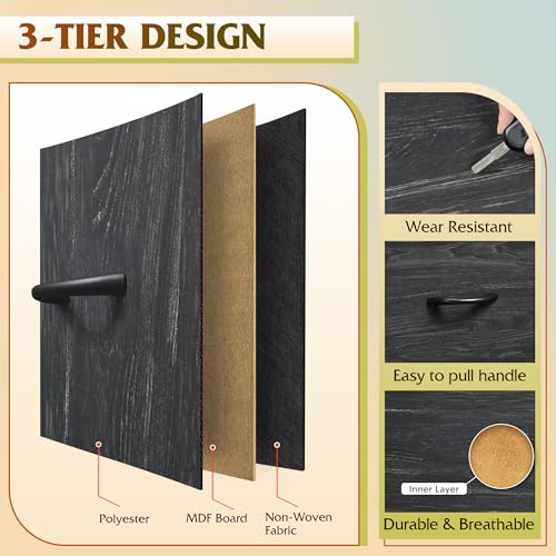 WLIVE Dresser for Bedroom with 10 Drawers, Fabric Dresser Chest of Drawers with Side Pockets and Hooks, Sturdy Metal Frame, Drawers Organizer Unit for Room, Hallway, Charcoal Black Wood Grain Print - color: Charcoal Black Wood Grain Print