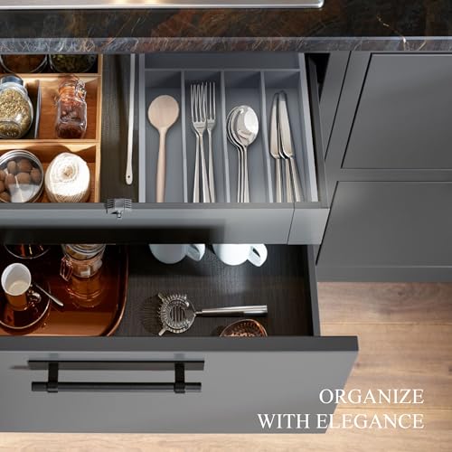 Silverware Organizer, Bamboo Kitchen Drawer Organizer, Utensil Holder, Cutlery Tray & Spoon Flatware Storage with Grooved Drawer Dividers(Grey, 9.5''W x 13.5''D) - color: Grey, size: 9.5''W x 13.5''D