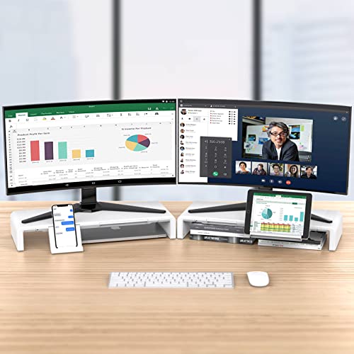 Monitor Stand Riser, Klearlook Foldable Computer Monitor Riser, Height Adjustable Computer Stand, Desk Shelf Riser with Storage Drawer & Tablet Phone Stand for Computer, Desktop, Laptop (White 2 Pack) - color: White 2 Pack