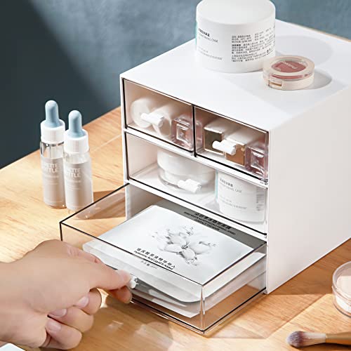 Marknor Makeup Organizer, Desk Organizer with 4 Drawers, Sundries Storage，Vanity Organizer, Cosmetic Storage Organizer, Desk Storage Box, Bathroom Counter or Dresser, White QBH-4CT-1 - color: White