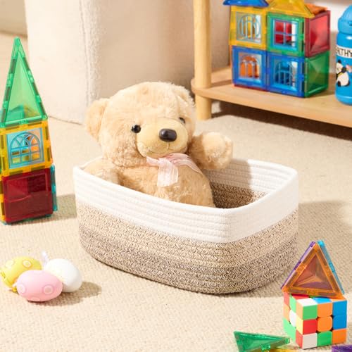 MiniArk Small Storage Baskets for Organizing | Closet Organizer Bins | Shelf Toy Basket | Woven Rope Baskets | Cube Decorative Box | Shallow Basket |11.5x7.5x4.7”| 3 Packs Gradient Brown - color: Gradient Brown, size: 3pcs-L11.5xW7.5xH4.7"