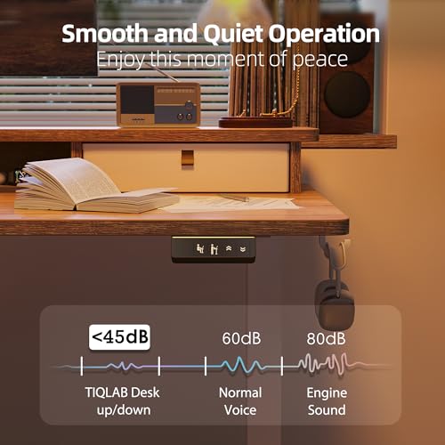 TIQLAB Standing Desk with Two Drawers, Stand Up Standing Desk Adjustable Height, Electric Sit Stand Table with Storage Shelf and Splice Board, 55 * 24 inch, Maple - color: Maple, size: 55*24 inch without keyboard tray