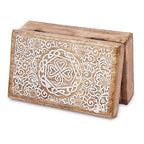 Ajuny Mango Wood Jewelry Box – Hand-Carved Celtic Knot Keepsake/Memory Box, Decorative Trinket & Treasure Chest Organizer, Handmade Gift for Women & Men, Travel Friendly, 8x5 Inch - style: Center Flower Des