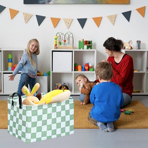 MAIZMZ Sage Checkered Storage Basket Baby Toys Organizer Bins Decorative Gifts Bakset Waterproof Nursery Hamper Women Storage Cube Kids Laundry Basket for Home/Dorm/Kitchen/Pet/Office/Closet/Shelf/ - color: Sage Green