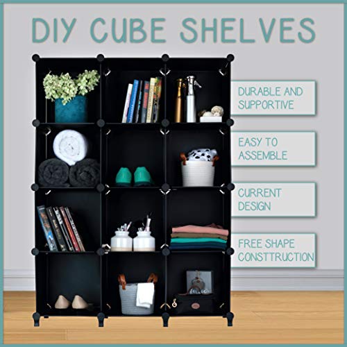 Homeries Cube Storage System – Modular DIY Plastic Closet Organizer Rack, Storage Shelves, Bookshelf, Bookcase for Bedroom, Office, Dorm Room, College, Living Room - Black (12-Cube) - size: Large