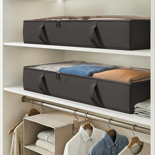 Vailando Under Bed Storage Containers, 6 Inches Tall 60L Underbed Storage Bins with Sturdy Handles and Sidewalls, Closet Organizer for Clothes, Blankets, Seasonal Items, Black, 2-Pack - color: Black, size: 6 Inches Tall