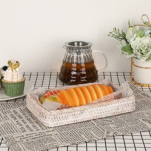 Sumnacon 10 Inch Rattan Bathroom Vanity Tray - Decorative Wicker Toilet Tank Tray for Paper Hand Towel, Vintage Storage Basket Bin for Bathroom Kitchen Toilet Tank Vanity Countertop Table Shelf White - color: White, size: 10" x 6.1" x 1.8"