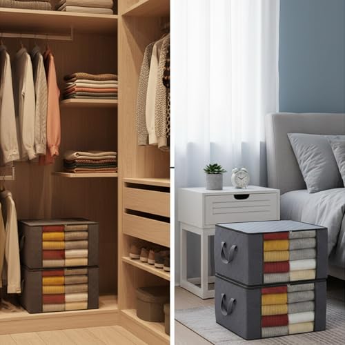 90L Grey Storage Bags with Lids, Zipper & Clear Window, 3-Pack Foldable Large Closet Organizers for Clothes, Comforters, Under Bed - size: 3 x 90L