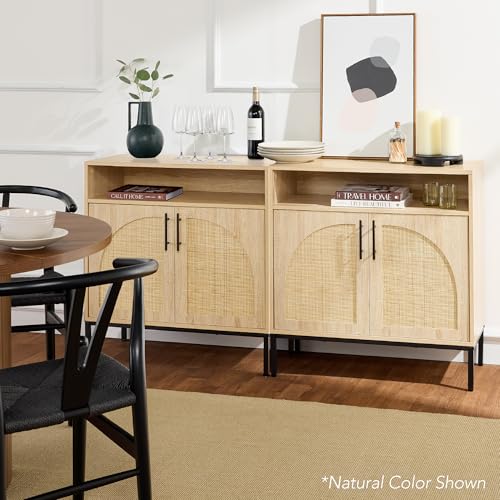 Best Choice Products Rattan Sideboard Buffet Cabinet, Entryway Table, Accent Storage Cabinet, Console Table for Hallway, Living Room, Dining Room - Black - color: Arched Rattan, Black