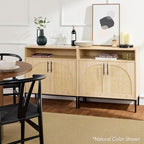 Best Choice Products Rattan Sideboard Buffet Cabinet, Entryway Table, Accent Storage Cabinet, Console Table for Hallway, Living Room, Dining Room - Black - color: Arched Rattan, Black
